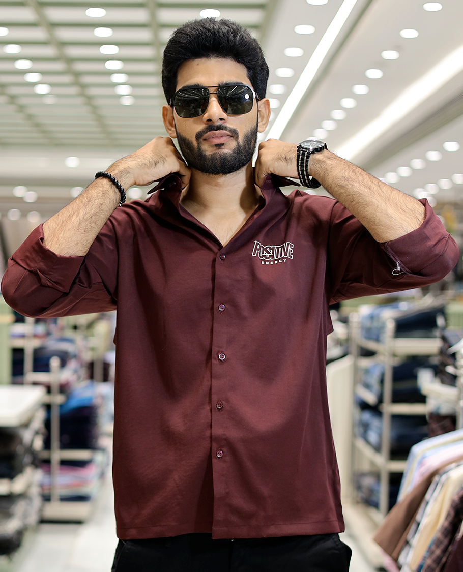 Maroon Poly-Blended Back Flap Casual Shirt