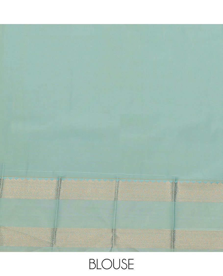 Green Budget Silk Saree, Adorned with Zari Buttas All Over Its Body, Complemented by a Contrast Traditional Zari Design Border, Grand Pallu, and Paired with a Contrast Blouse