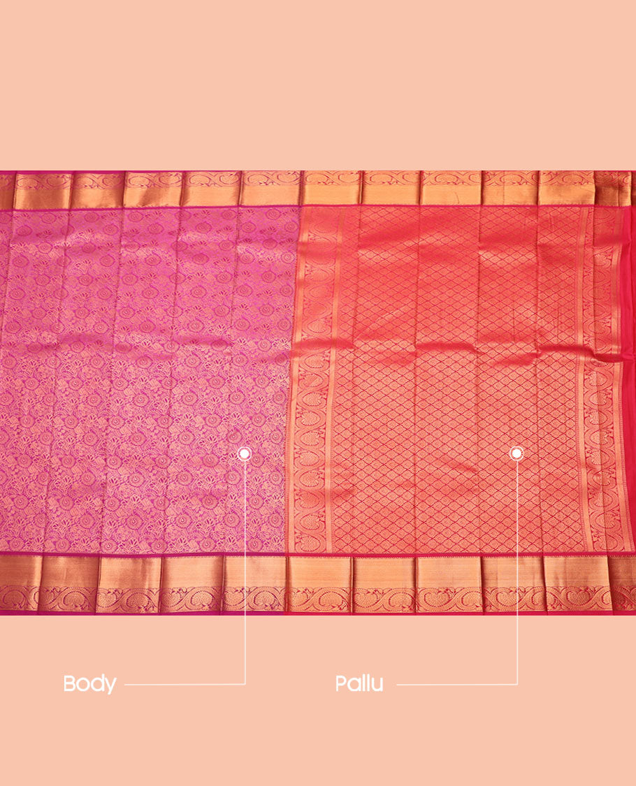 Pink Budget Silk Saree, Enthralled with Jacquard Design, Contrast Traditional Zari Border, Jaal Pallu, and a Contrast Blouse