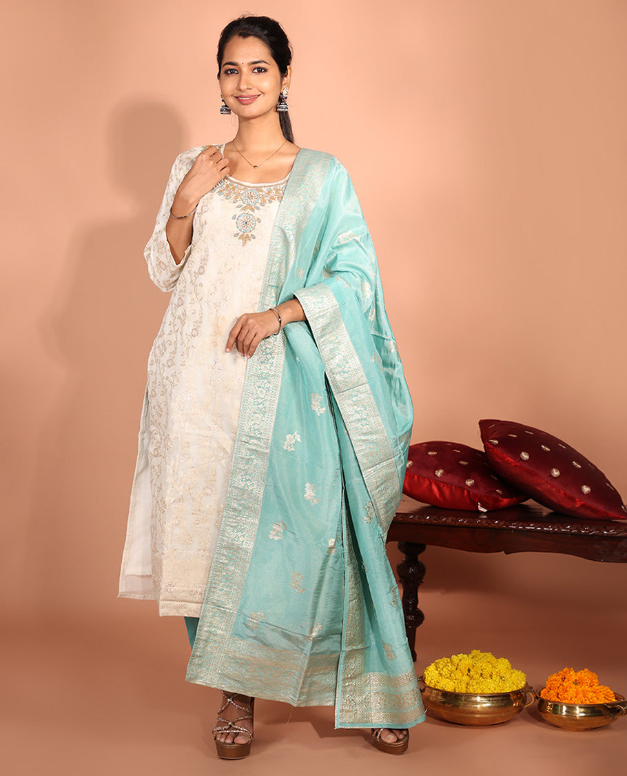 Cream Jacquard Readymade Suit
