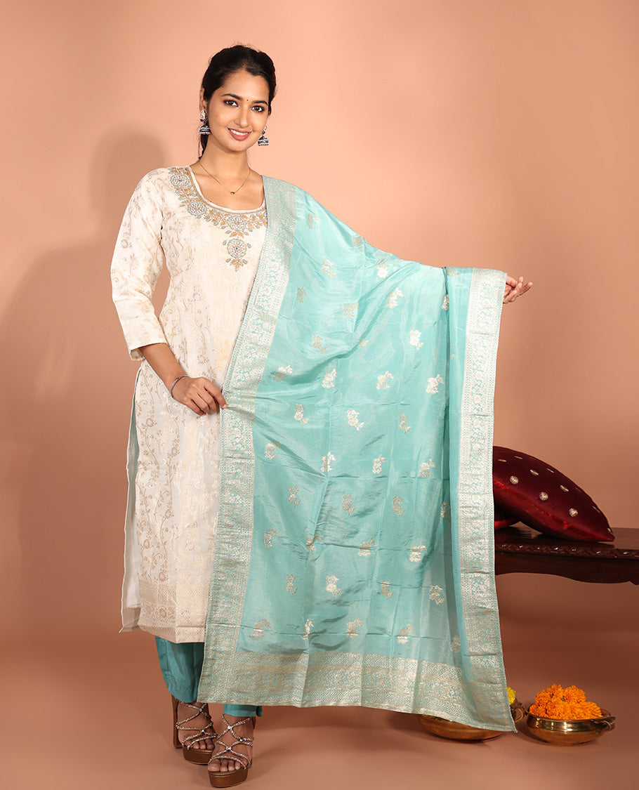 Cream Jacquard Readymade Suit