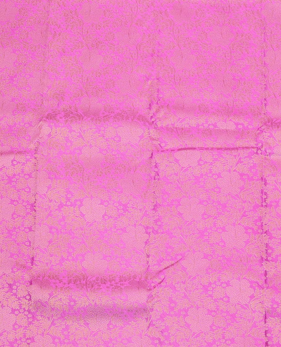 Purple Art Silk Pavadai Material Set, Prettified with Zari Jacquard Designs on Its Skirt, Complemented by a Contrast Traditional Zari Design Border, and Paired with a Contrast Blouse