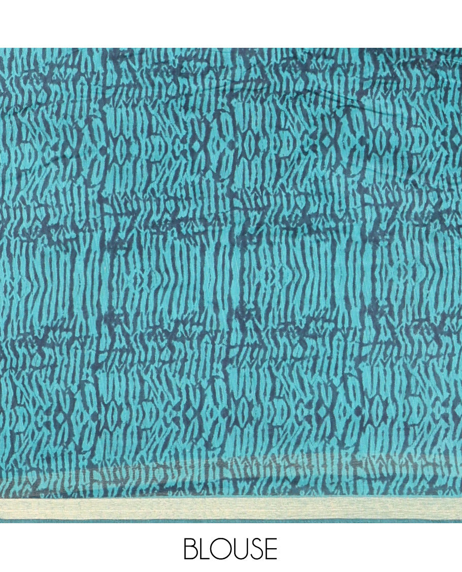 Rama Linen Cotton Saree, Adorned with Shibori Checks, a Subtle Piping Border, Geometric Pallu, and a Matching Blouse
