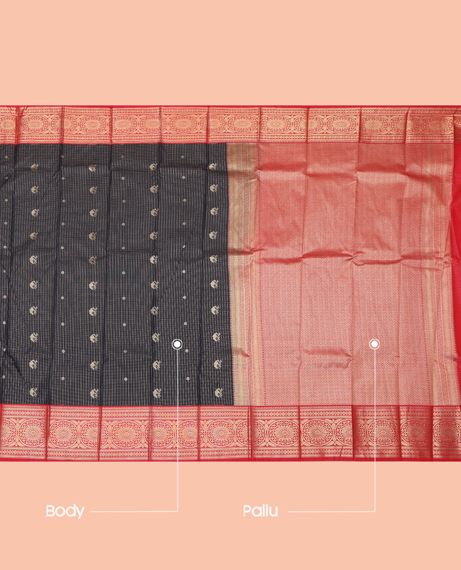 Black Contrast Checks Budget Silk Saree