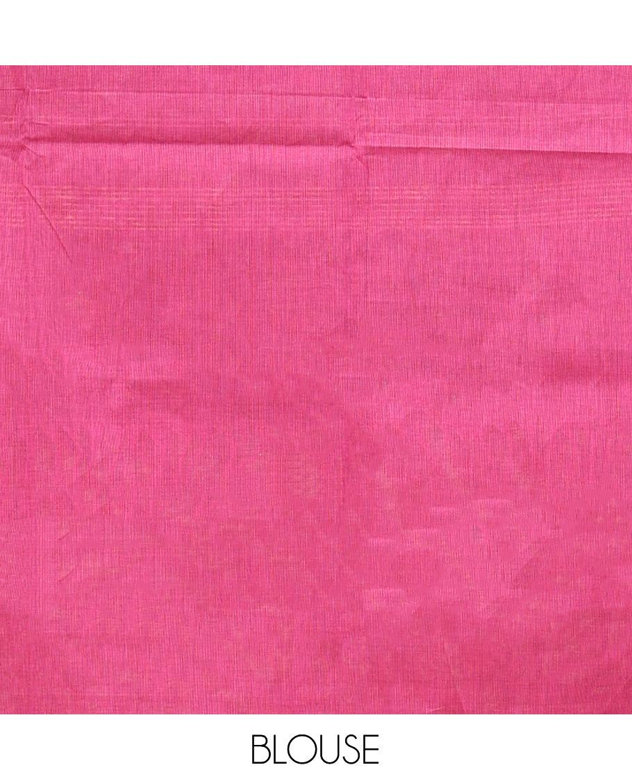 Pink Plain Chettinad Cotton Saree, Complemented by a Contrast Traditional Zari Design Border, Pallu of Stripes, and Paired with a Matching Blouse