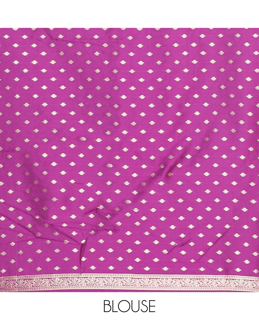 Purple zari butta design soft silk saree with bird zari design border & rich pallu along with butta design blouse