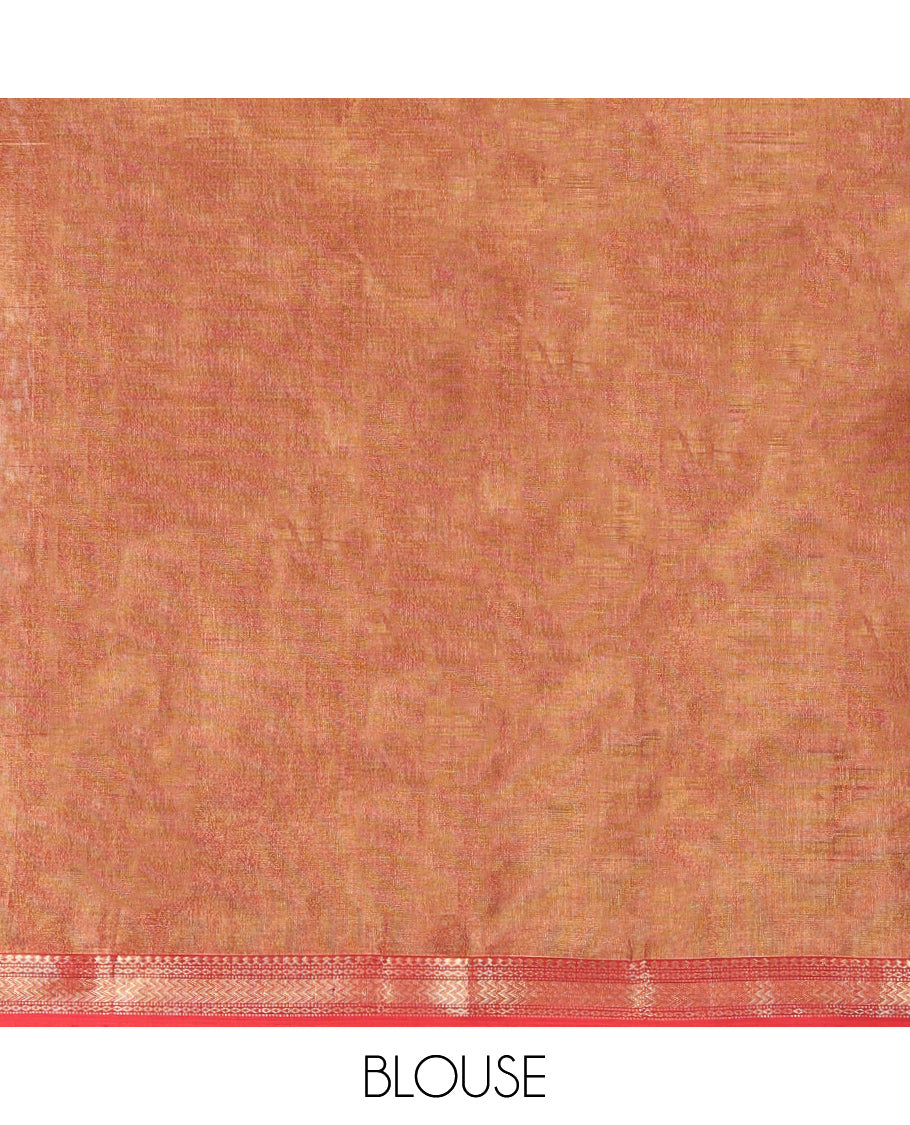 Gleaming Rust Plain Tissue-Weave Maheshwari Cotton Saree