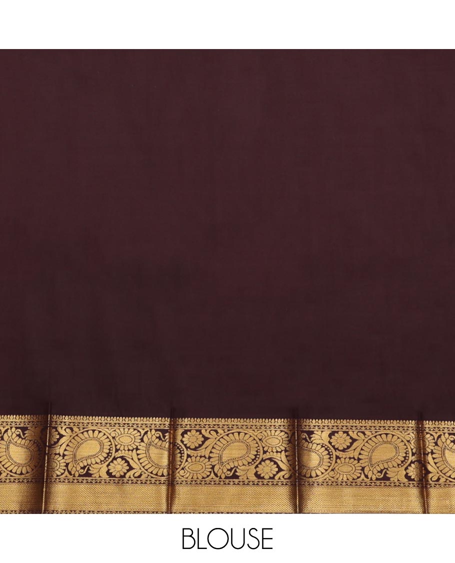 Orange Budget Silk Saree, Mesmerized with Zari Buttas, Complemented by Contrast Traditional Zari Border, Grand Pallu, and Contrast Blouse
