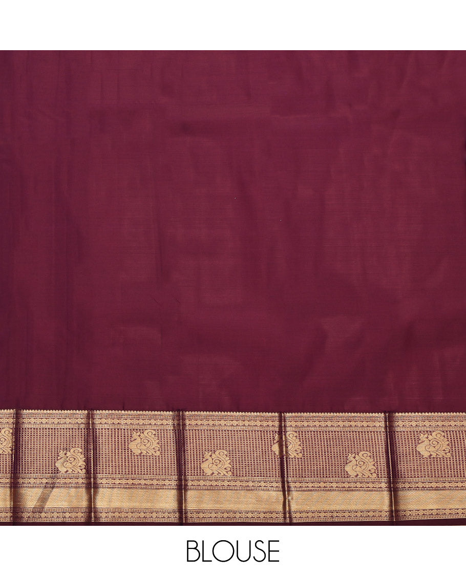 Blue Budget Silk Saree, Detailed with Zari Buttas, Complemented by a Contrast Traditional Zari Border, Grand Pallu, and a Contrast Blouse