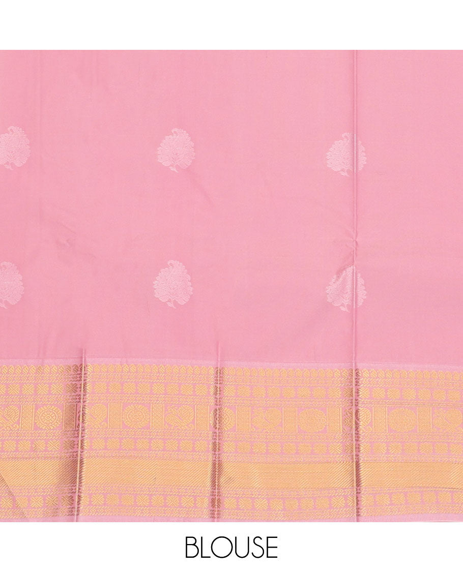 Violet Budget Silk Saree, Detailed with Zari Buttas, Contrast Traditional Zari Border, Grand Pallu, and a Contrast Blouse