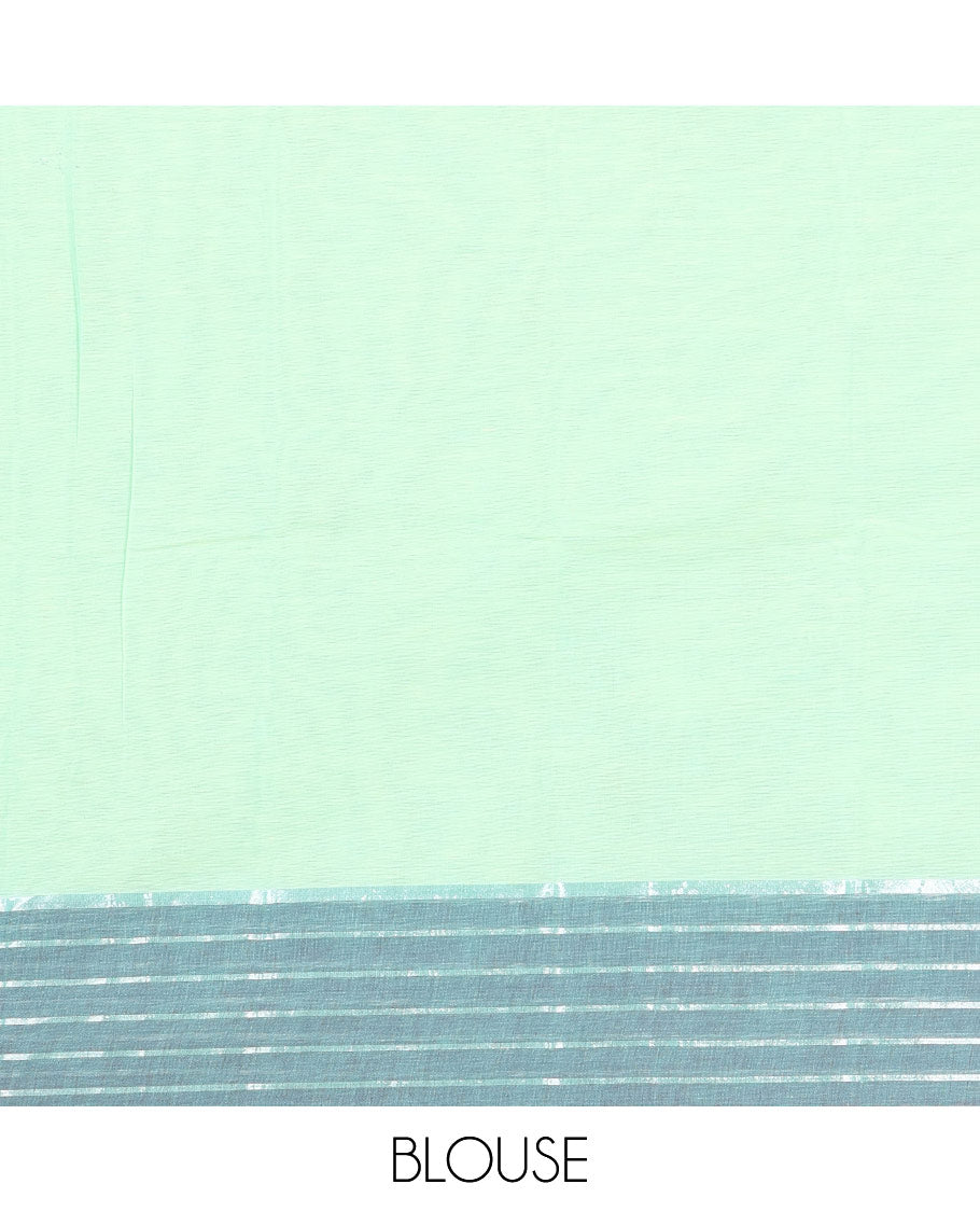 Sea Green Chirala Cotton Saree, Accentuated with Floral-Bird Print, a Contrast Border, Printed Pallu, and a Matching Blouse