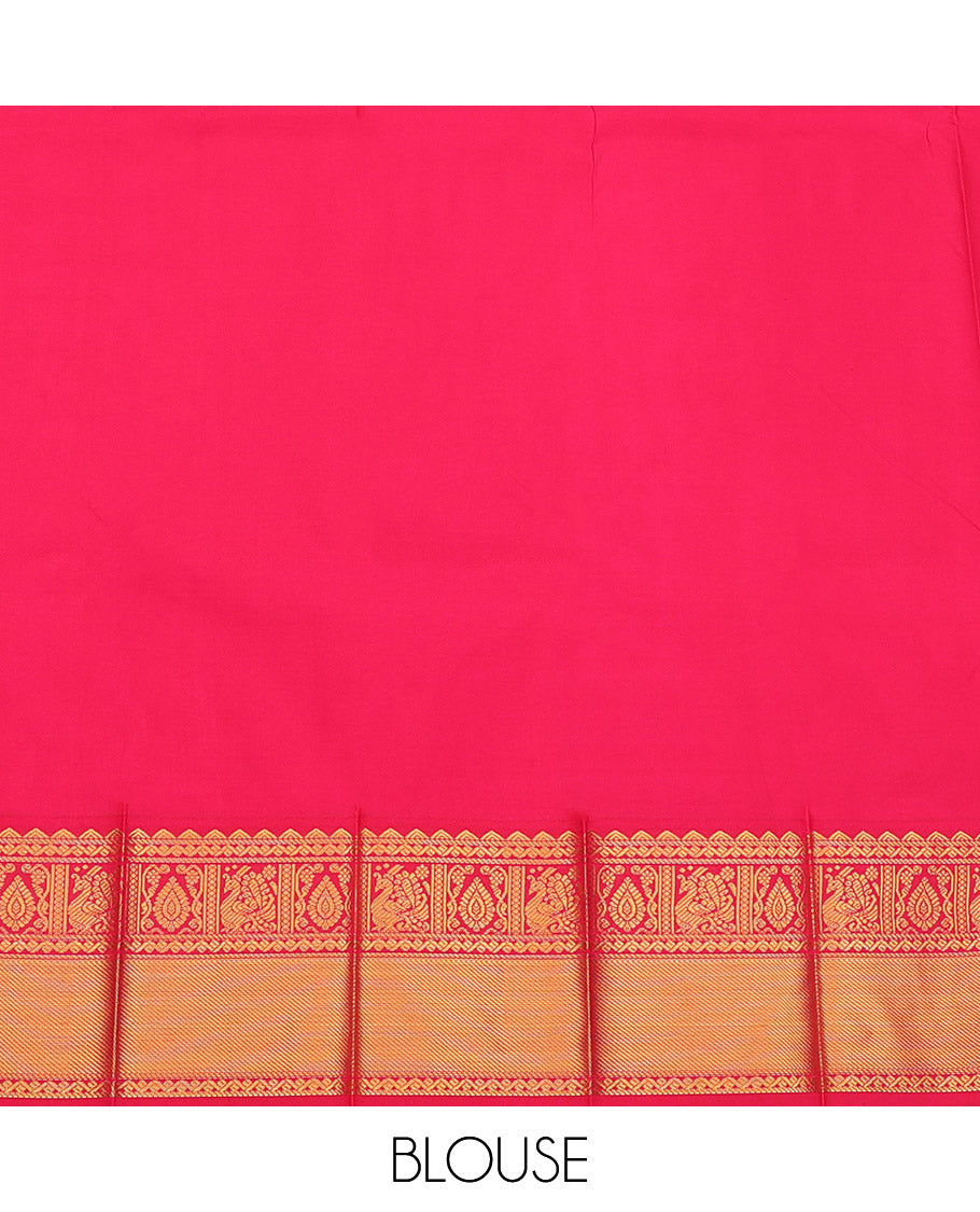 Violet Budget Silk Saree, Elevated with Zari Buttas and Stripes, Complemented by a Contrast Traditional Zari Border, Grand Pallu, and a Contrast Blouse