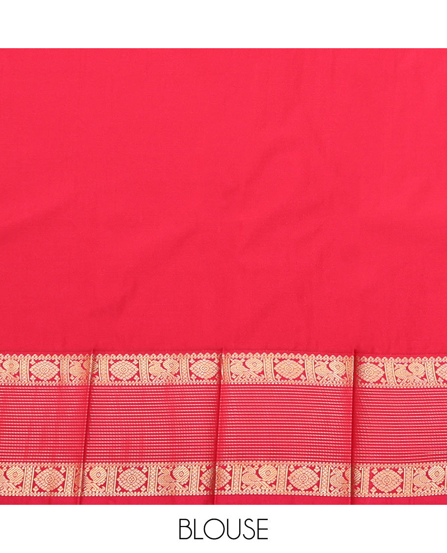 Purple Budget Silk Saree, Elevated with Zari Buttas, Complemented by a Contrast Traditional Zari Border, Paisley Pallu, and a Contrast Blouse