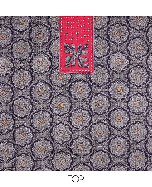 Blue Material Chudidar Set, Decked Up with Intricately Printed and Neck Work on Cotton Top, a Contrast Plain Cotton Bottom, and Paired with a Warli-Printed Cotton Dupatta