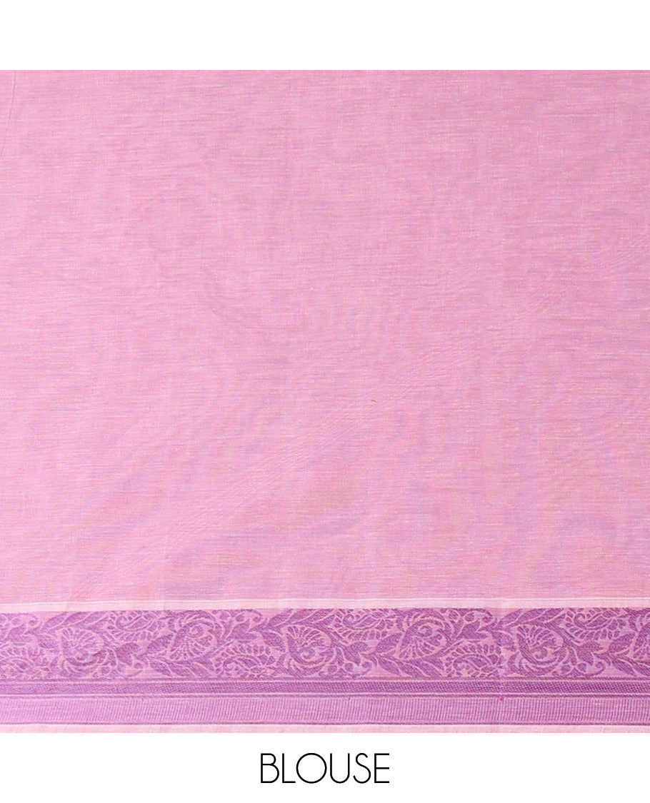Pink floral printed Coimbatore cotton saree, floral printed border & floral printed pallu