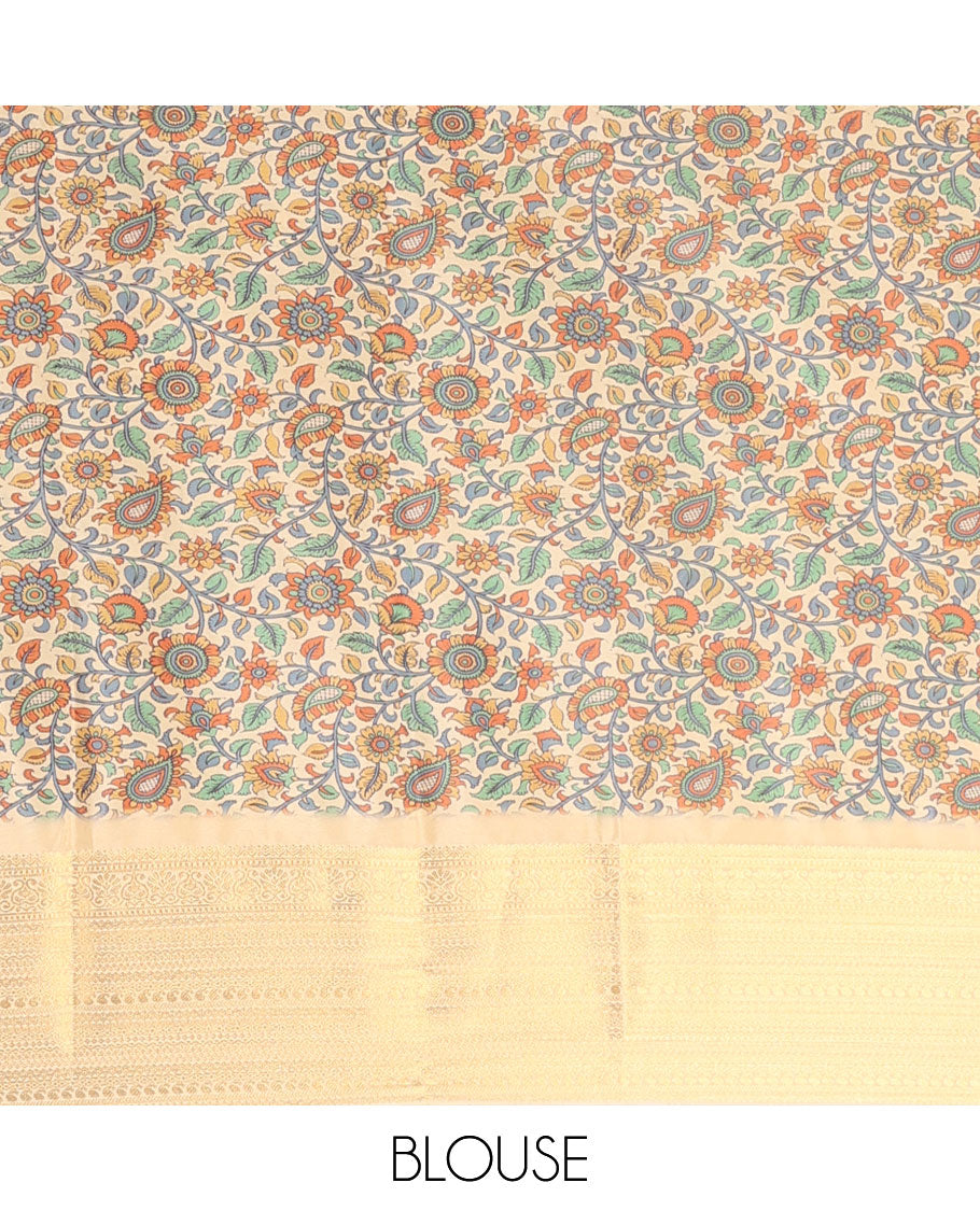 Blue striped mysore silk saree with contrast zari design border & animal,human,floral motifs print pallu