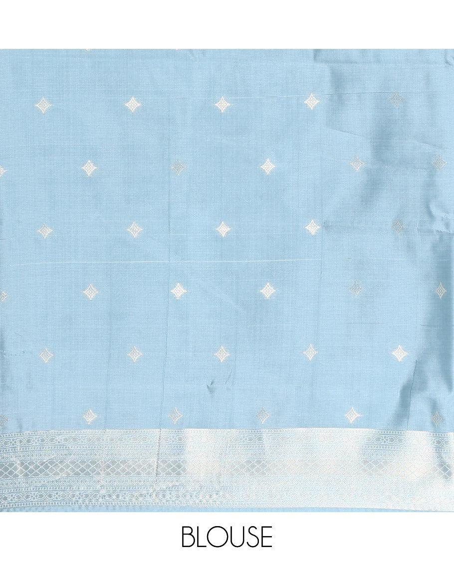 Navy Blue Kanchi Silk Saree, Decked up with Jacquard Design on Its Body, Complemented by a Contrast Traditional Zari Design Border, Sparsely Woven Pallu, and Paired with a Contrast Blouse