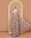 Borderless cream-brown elephant motifs printed linen cotton saree, matching elephant motifs printed blouse