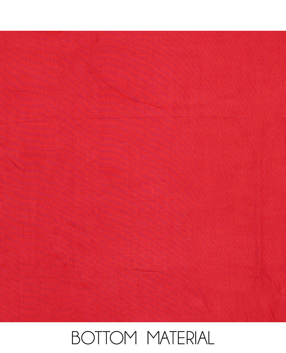 Red chudidhar material set floral design with thread embroidery, plain bottom & plain, floral design border dupatta