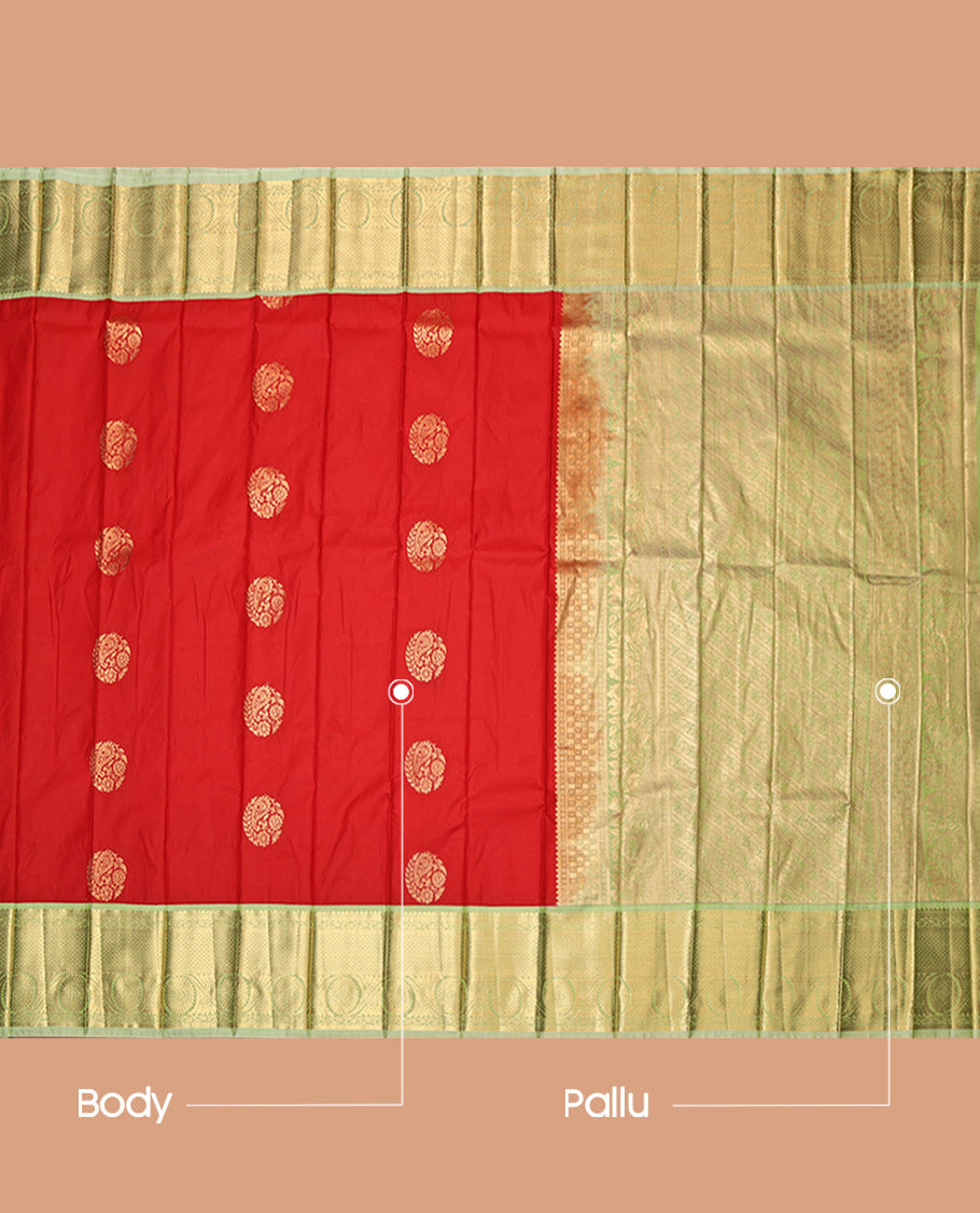 Rust Budget Silk Saree, Woven with Zari Buttas, Contrast Traditional Zari Border, Grand Pallu, and a Contrast Blouse
