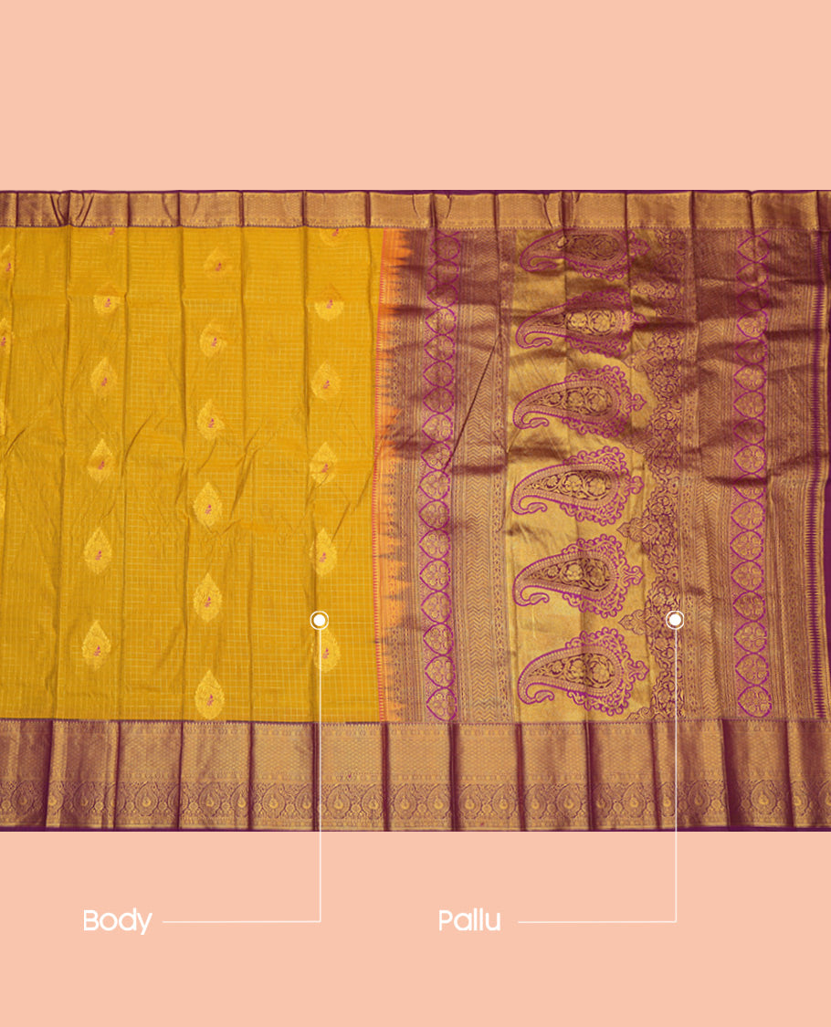 Green Budget Silk Saree, Adorned with Zari Buttas and Checks, a Contrast Traditional Zari Border, Grand Pallu, and a Contrast Blouse