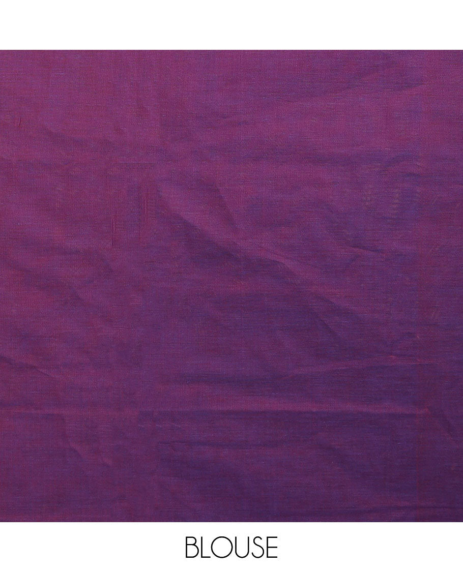 Borderless blue Combatiore cotton saree with triangle buttas, contrast pallu of unique designs