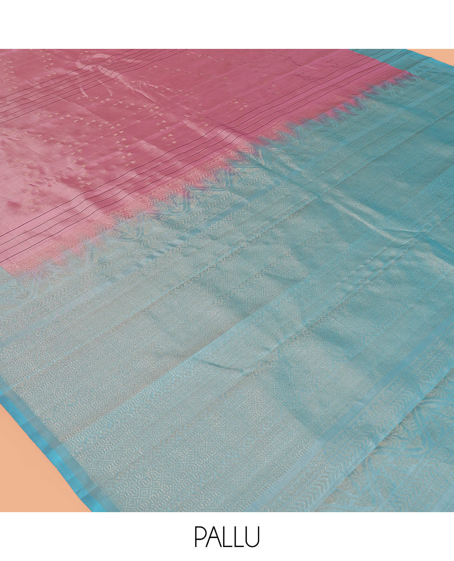 Pink Mayuri Lite Silk Mix Saree, Woven with Stripes and Triangle Buttas, Complemented by a Contrast Triangle Buttas Border, Grand Pallu, and a Contrast Blouse