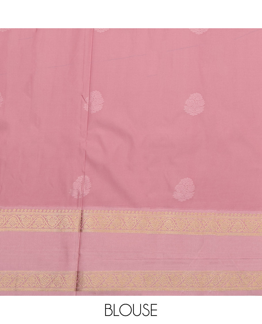 Peacock Color Budget Silk Saree Featuring Zari Buttas, Complemented by Contrast Floral Creeper Rettai Pettu Border, Grand Pallu and a Contrast Blouse
