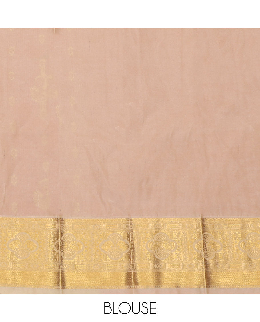 Red Budget Silk Saree, Woven with Stripes and Peacock Buttas, a Contrast Traditional Elephant Zari Border, a Grand Pallu and a Contrast Blouse