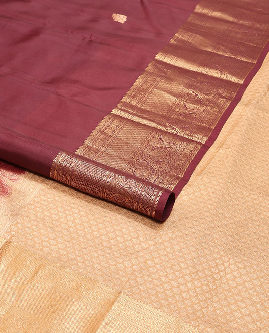 Brown floral buttas vasundhara elite silk saree with self traditional zari design border & floral design pallu