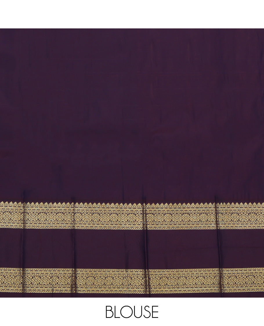 Yellow Budget Silk Saree, Subtly Sparkled with Peacock Buttas and Stripes, a Contrast Traditional Zari Rettai Pettu Border, Grand Pallu, and a Contrast Blouse