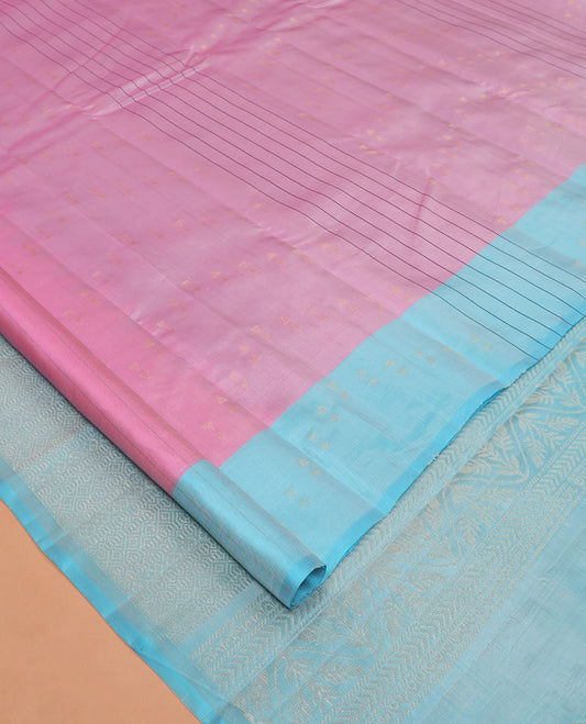 Pink Mayuri Lite Silk Mix Saree, Woven with Stripes and Triangle Buttas, Complemented by a Contrast Triangle Buttas Border, Grand Pallu, and a Contrast Blouse