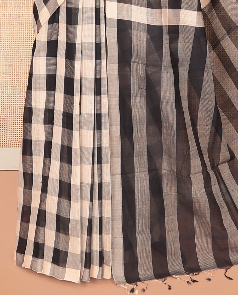 Borderless Black-White Mangalagiri Cotton Saree