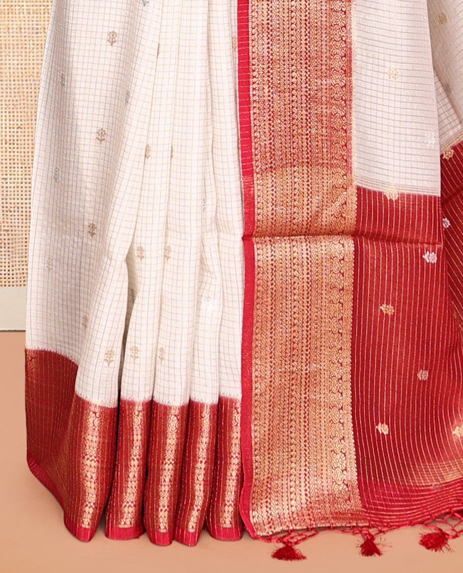 Off-White Assam Silk Saree