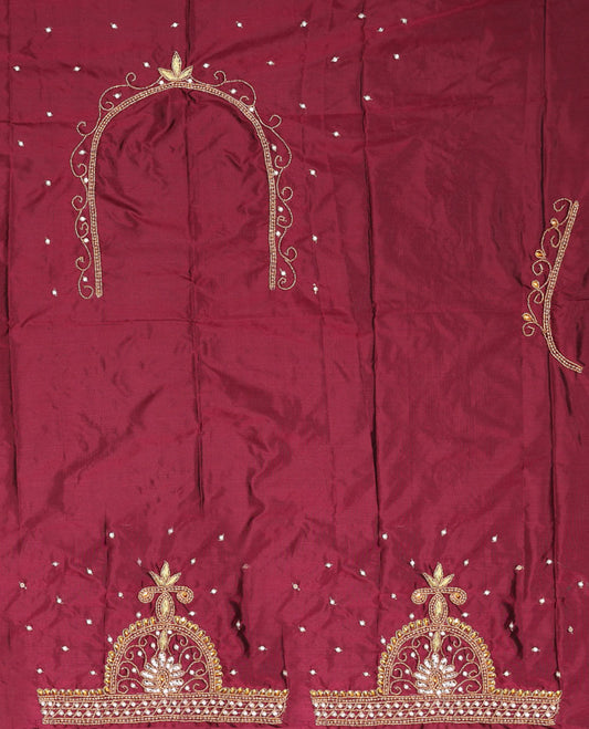 Maroon floral aari embroidery material blouse