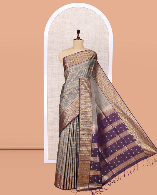 Grey Peacock Chakra Butta Budget Silk Saree