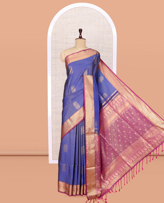 Blue Paisley Checks Budget Silk Saree