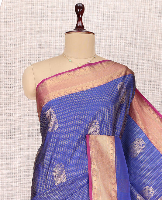 Blue Paisley Checks Budget Silk Saree