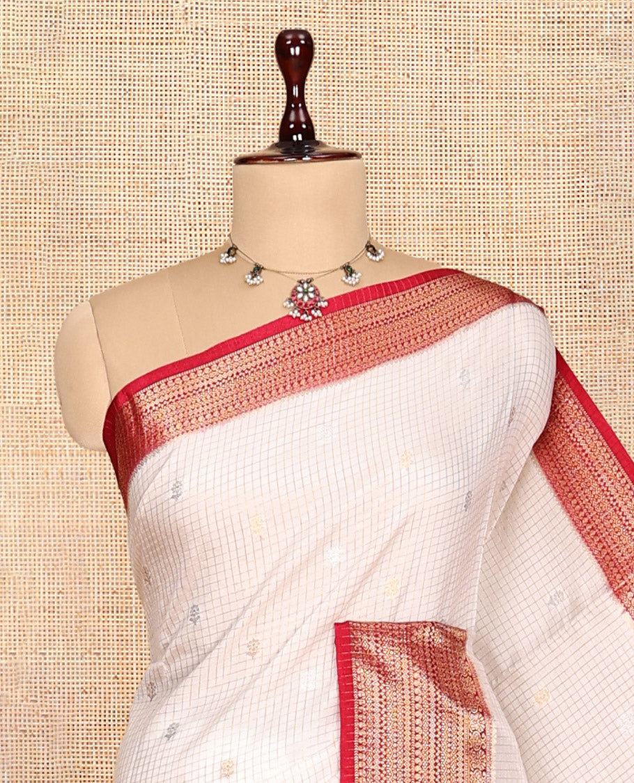 Off-White Assam Silk Saree