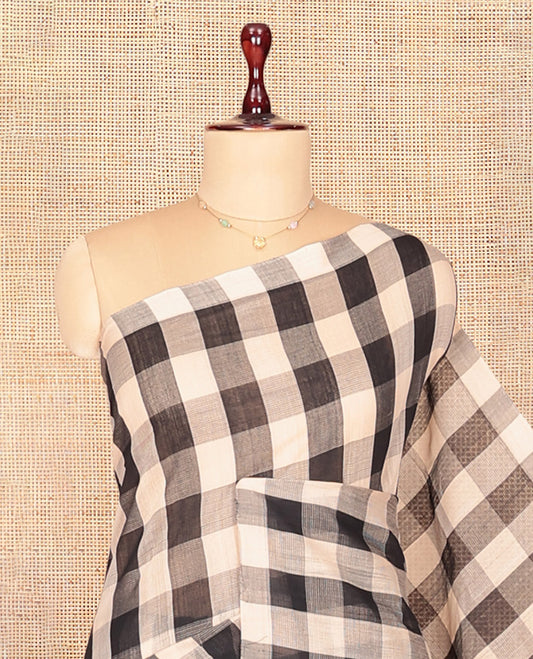 Borderless Black-White Mangalagiri Cotton Saree