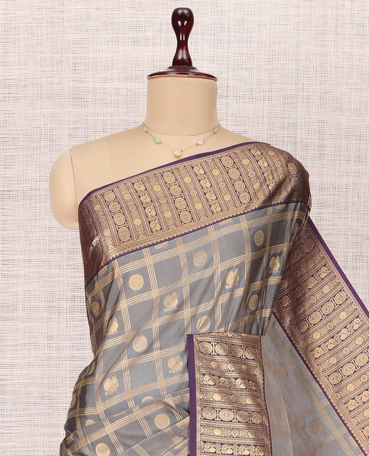 Grey Peacock Chakra Butta Budget Silk Saree