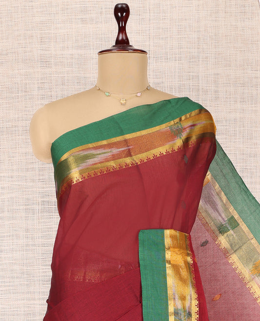 Maroon Plain Kanchi Cotton Saree