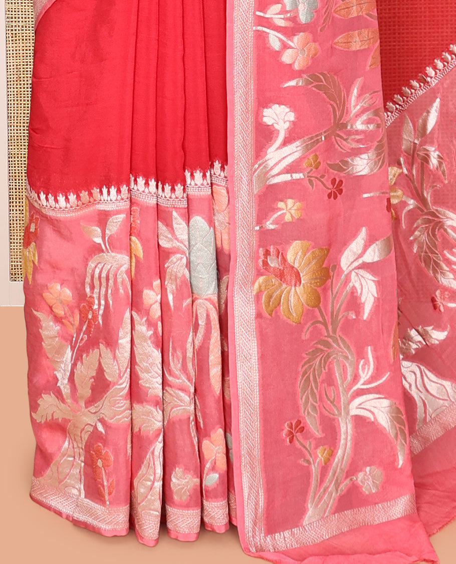 Red Plain Viscose Georgette Saree