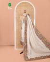 Cream Semi-Silk Material Chudidar, Goddess Durga-Theme Printed Top, Santoon Bottom, and Printed Dupatta