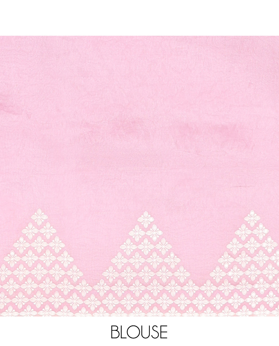 Candy Pink Plain Organza Saree, a Scallop Embroidered Border, and a Matching Blouse