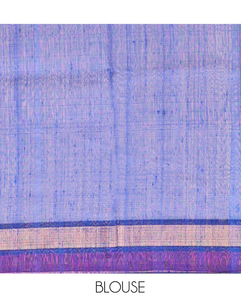 Pink Plain Dupion Silk Saree, Complemented by a Contrast Temple Zari Border, Gleaming Temple Design Pallu, and a Contrast Blouse