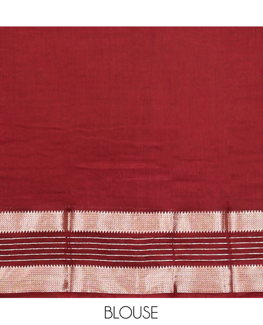 Pink Plain Assam Silk Saree, Complemented by Contrast Traditional Zari Border, Striped Pallu, and Contrast Blouse