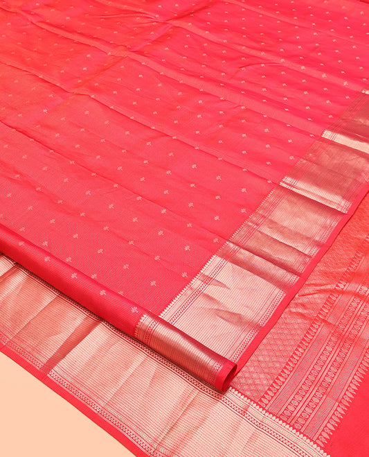 Red Kanchipuram Silk Saree, Decked Up with Zari Buttas, Zari Border of Thilakam and Kathir Designs, Pallu of Jaal Design, and a Matching Blouse