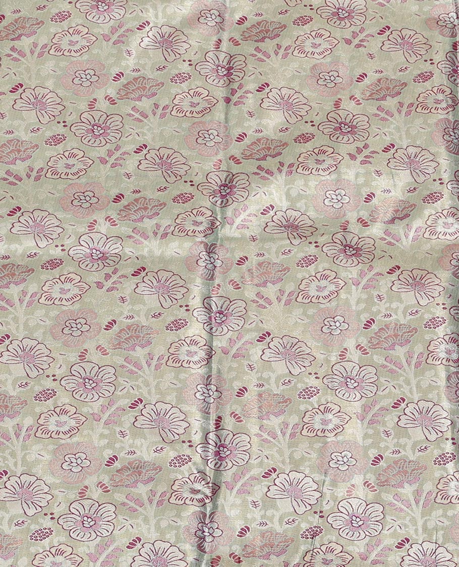 Grey Art Silk Half-Saree, Embellished with Jacquard Design, Contrast Traditional Zari Border, Paired with a Contrast Jacquard Blouse, and an Intricate Dhavani