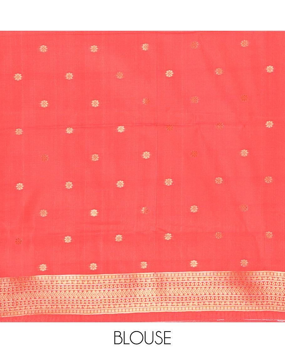 Yellow Litchi Saree, Crafted with Zari Buttas and Checks, Complemented by a Contrast Traditional Zari Border, Intricate Pallu, and a Contrast Blouse